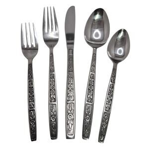 Imperial Stainless Japan 5-piece Flatware Set IMI57 Vintage Floral